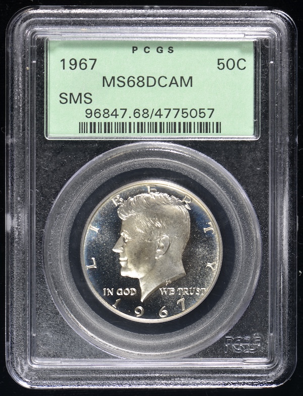 1967 SMS Kennedy Half Dollar PCGS MS68 DCAM Old Green Holder