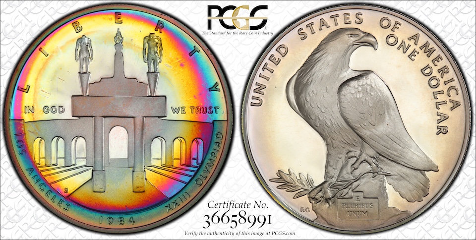 1984-S OLYMPIC SILVER DOLLAR   WICKED COLOR