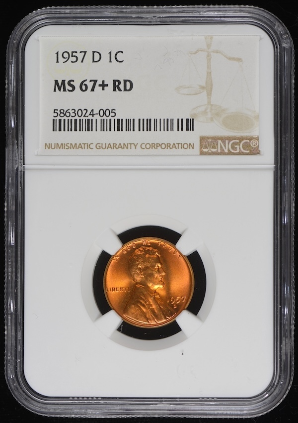 1957-D Lincoln Cent NGC MS67+ Red