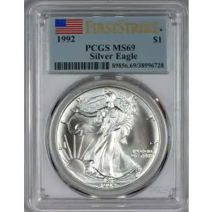 1992  Silver Eagle PCGS MS69 First Strike Flag Label (2)