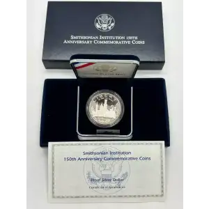 1996 P Smithsonian Institution 150th Anniversary - Proof Silver Dollar - Box & COA
