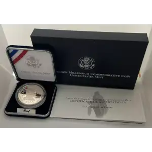 2000-P Leif Ericson Millennium - Proof Silver Dollar - Box & COA