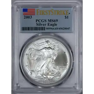2003  Silver Eagle PCGS MS69 First Strike Flag Label  (2)