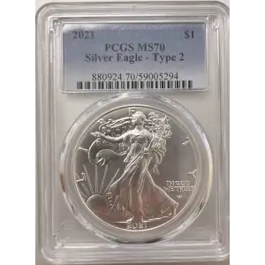2021 Type 2 Silver Eagle PCGS MS70