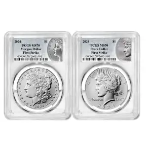 2024  Morgan & Peace  Silver Dollar  BU Set PCGS MS70 First Strike (3)