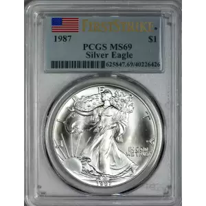 1987  Silver Eagle PCGS MS69 First Strike Flag Label (2)