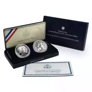 2001 American Buffalo - Two Coin Set - Uncirculated & Proof - One Each - Silver Dollar - Box & COA