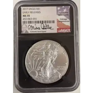 2017  Silver Eagle NGC MS70 Early Release Mike Castle Signed (2)