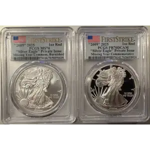 2009 - 2025 SILVER ROUND - EAGLE SET PCGS MS70/PR 70 DCAM