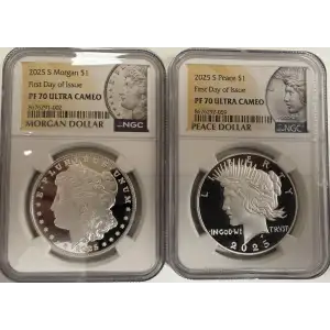 2025 Proof Morgan Peace Silver Dollar Set NGC PF 70 Ultra Cameo First Day of Issue