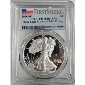2026-W $1 Silver Eagle w/ Liberty Bell 250 Privy First Strike, DCAM
