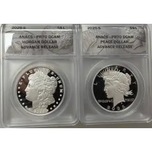 2025 Proof Morgan Peace Silver Dollar Set ANACS PR70 DCAM Advanced Release