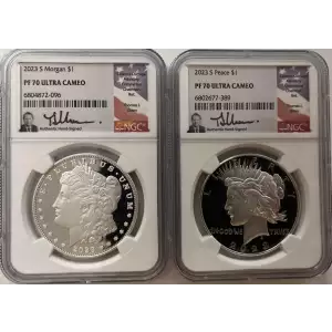 2023  S  Proof Morgan/Peace 2 Coin Set NGC PF70 Ultra Cameo Thomas Uram Signature (2)