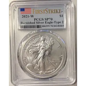 2021 W Type 2 Burnished Silver Eagle PCGS MS70 First Strike (3)