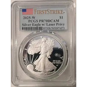 2025 Laser Engraved Silver Eagle PCGS PR70DCAM First Strike Flag Label
