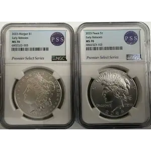 2023  Uncirculated Morgan/Peace 2 Coin Set NGC MS70  Early Release Premier Select Series