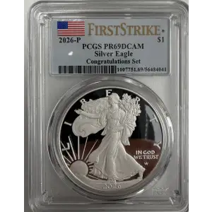 2026 P - Congratulations Set Silver Eagle  Proof PCGS PR69DCAM First Strike Flag Label (2)