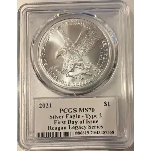 2021 Type 2 Silver Eagle PCGS MS70 FDOI Reagan Signed (2)