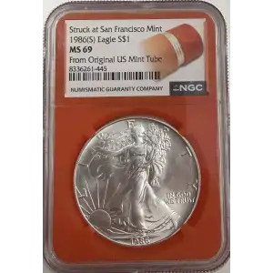 1986 (S) Silver Eagle NGC MS69 From Original Mint Tube (3)