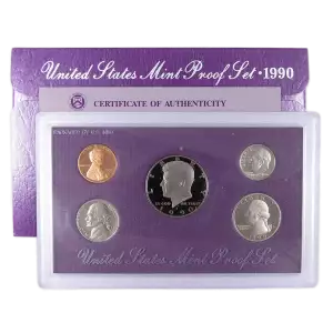 1990-S U.S. Clad Proof Set: Complete 5-Coin Set, Original Packaging
